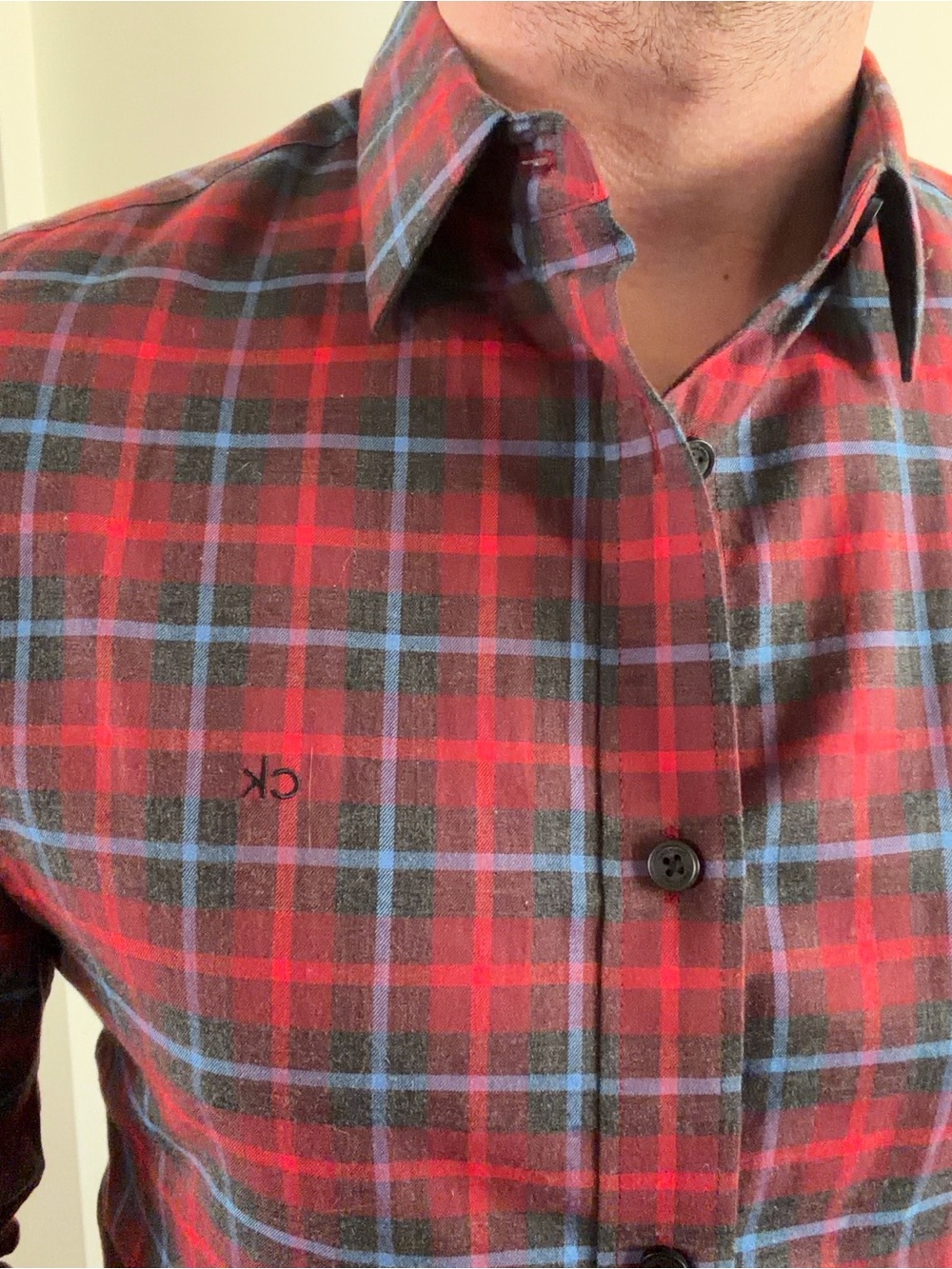 Calvin Klein Men’s  Red Plaid Button-Up Shirt - Classic Long Sleeve - Picture 5 of 6